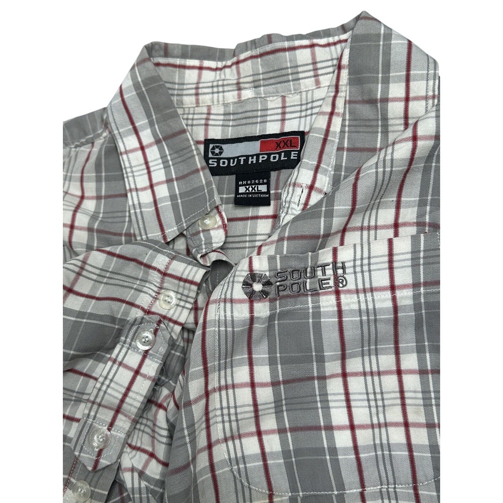 Southpole XXL Plaid Button Down Shirt Short Sleeve Gray Red Menswear‎